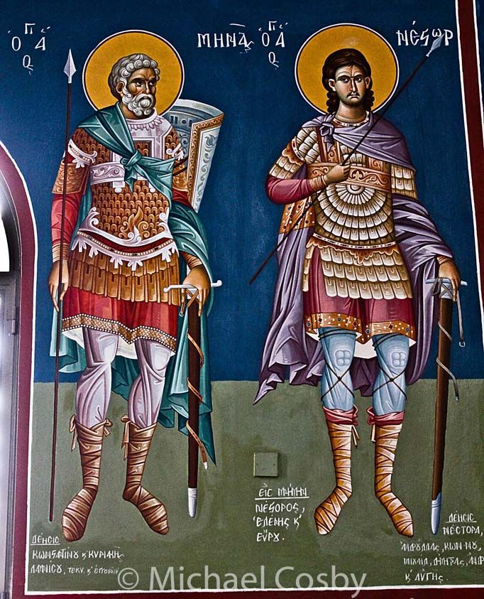 Fig 31. Modern painting on the wall in Nicosia depicting two warrior saints.