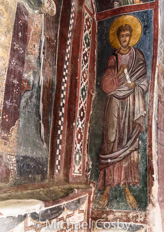Fig. 24. Fresco of Barnabas in a semi-circular apse under the windows of the bema in Panagia Asinou.